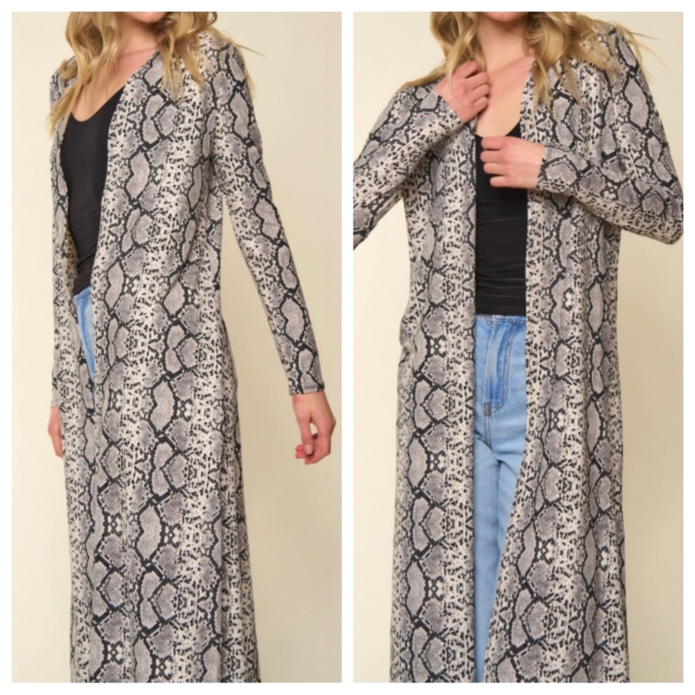 Boho Snakeskin print Long Duster Cardigan - Picture 2 of 3